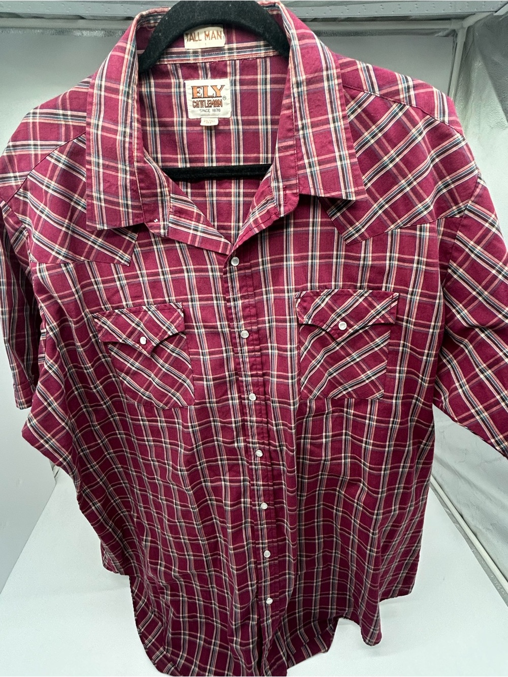 Ely Cattleman Men’s Burgundy Plaid Western Shirt 2XLT